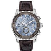 Guess Pinnacle Chronograph Quartz Blue Dial Brown Leather Strap Watch For Men - W0673G1