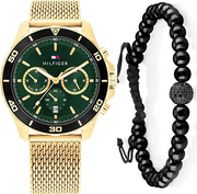Tommy Hilfiger Jordan Chronograph Green Dial Gold Mesh Strap Watch For Men - 1792093