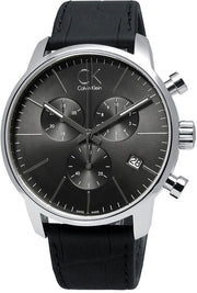 Calvin Klein City Chronograph Black Dial Black Leather Strap Watch for Men - K2G271C3