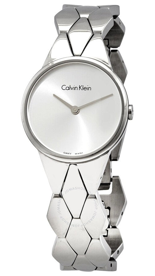 Calvin Klein Snake Silver Dial Silver Steel Strap Watch For Women - K6E23146