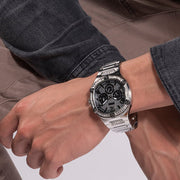 Guess Duke Glitz Black Dial Silver Steel Strap Watch For Men - GW0576G1