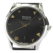 Gucci G Timeless Automatic Black Dial Black Leather Strap Watch For Women - YA126469