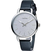 Calvin Klein Even Silver Black Leather Strap Watch for Women - K7B231C6