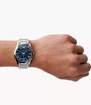 Emporio Armani Valente Quartz Blue Dial Silver Steel Strap Watch For Men - AR11085