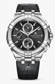 Maurice Lacroix Aikon Chronograph Black Dial Black Leather Strap Watch for Men - AI1018-SS001-330-1