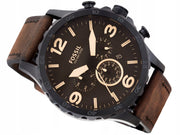 Fossil Nate Chronograph Brown Dial Brown Leather Strap Watch for Men - JR1487