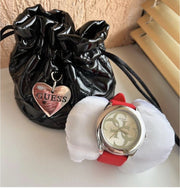 Guess G-Twist Silver Dial Red Rubber Strap Watch for Women - W0911L9