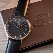 Daniel Wellington Classic Sheffield Black Dial Black Leather Strap Watch For Men - DW00100127