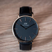 Daniel Wellington Classic Sheffield Black Dial Black Leather Strap Watch For Men - DW00100127