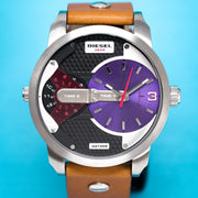 Diesel Mini Daddy Blue & Black Dial Brown Leather Strap Watch For Men - DZ7308