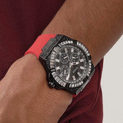 Guess Mainline Multifunction Crystals Black Dial Red Silicone Strap Watch For Men - GW0208G6
