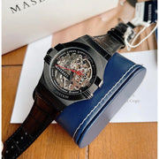Maserati Automatic Skeleton Black Dial Black Leather Strap Watch For Men - R8821108021