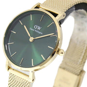 Daniel Wellington Petite Emerald Green Dial Gold Mesh Strap Watch For Women - DW00100479