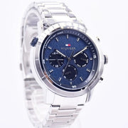 Tommy Hilfiger Troy Chronograph Blue Dial Silver Steel Strap Watch For Men - 1792104