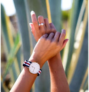 Daniel Wellington Classic Canterbury White Dial Two Tone NATO Strap Watch For Women - DW00100030