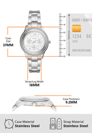 Fossil Stella Sport Multifunction Silver Dial Silver Steel Strap Watch for Women - ES5108