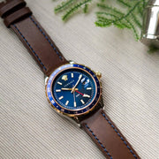 Versace Hellenyium GMT Blue Dial Brown Leather Strap Watch for Men - V11080017