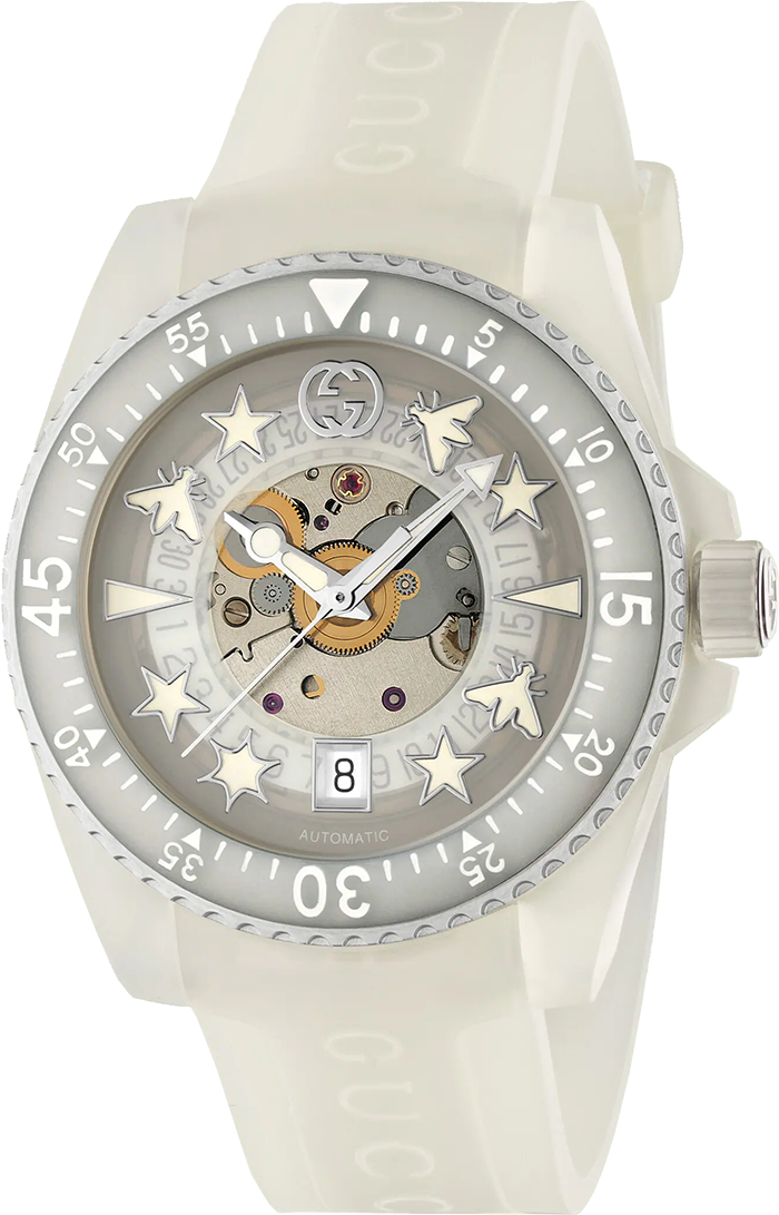 Gucci Dive Automatic White Dial White Rubber Strap Unisex Watch - YA136342