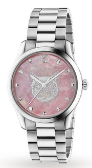 Gucci G Timeless Quartz Mother of Pearl Pink Dial Silver Steel Strap Watch for Women - YA1264166