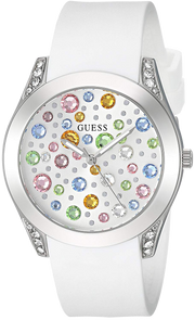 Guess Wanderlust Crystals Silver Dial White Rubber Strap Watch for Women - W1059L1
