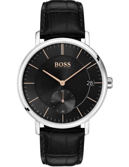 Hugo Boss Corporal Black Dial Black Leather Strap Watch for Men - 1513638