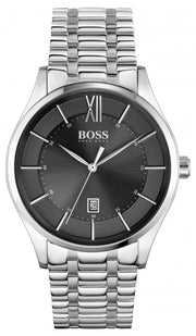 Hugo Boss Governer Black Dial Silver Steel Strap Watch for Men - 1513488