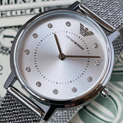 Emporio Armani Kappa Silver Dial Silver Mesh Bracelet Watch For Women - AR11128
