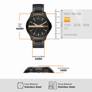 Armani Exchange Hampton Chronograph Black Dial Black Steel Strap Watch For Men - AX2413