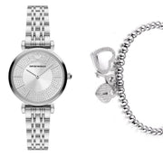 Emporio Armani Gianni T-Bar Quartz Silver Dial Silver Steel Strap Watch For Women - AR11445