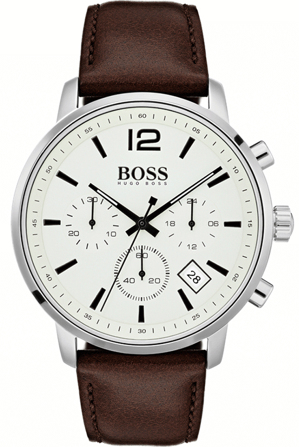 Hugo Boss Attitude White Dial Brown Leather Strap Watch for Men - 1513609