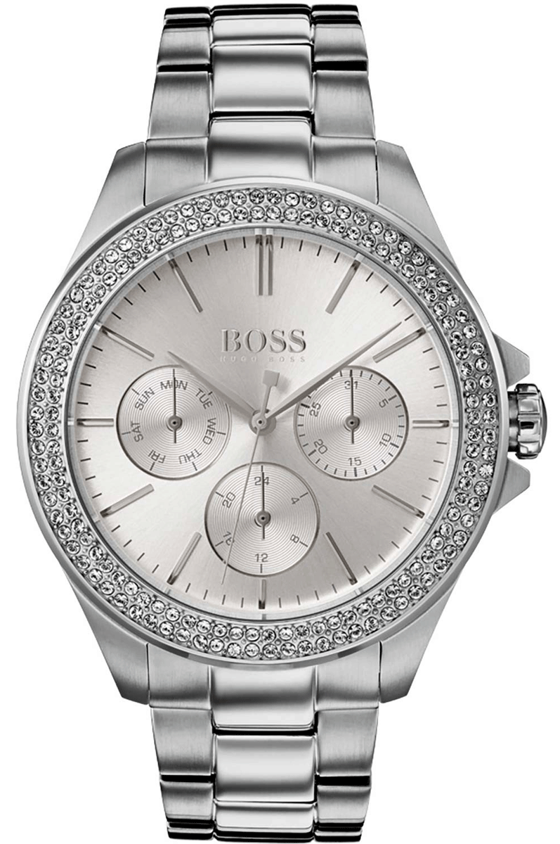 Hugo Boss Premiere Chronograph Silver Dial Silver Steel Strap Watch for Women - 1502442