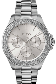 Hugo Boss Premiere Chronograph Silver Dial Silver Steel Strap Watch for Women - 1502442