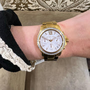 Michael Kors Everest Chronograph White Dial Gold Steel Strap Watch For Women - MK7212