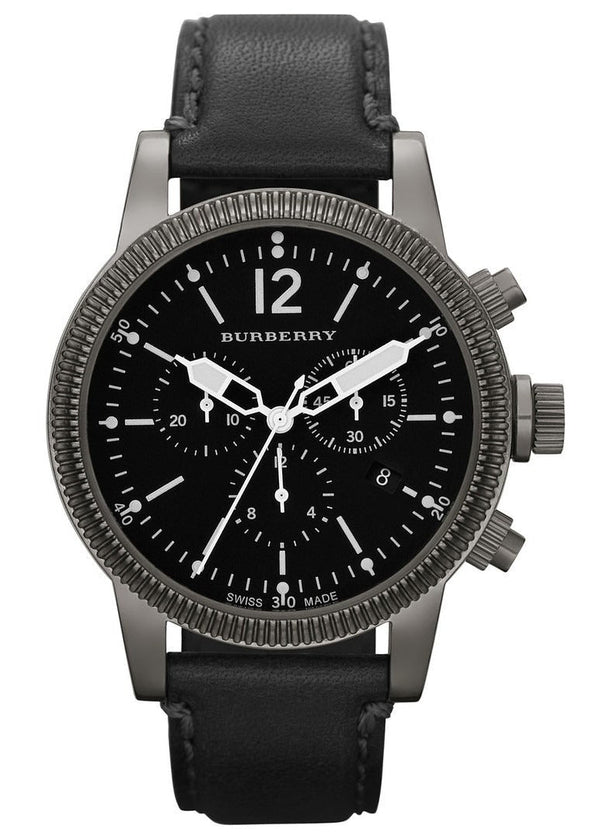 Burberry Utilitarian Chronograph Black Dial Black Leather Strap Watch for Men - BU7813