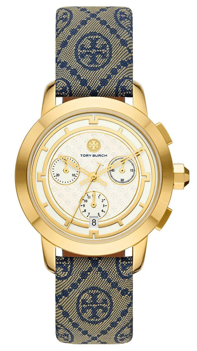 Tory Burch Classic Chronograph White Dial Grey Nylon Strap Watch for Women - TBW1035
