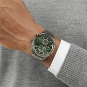 Hugo Boss Grand Prix Chronograph Green Dial Gunmetal Grey Steel Strap Watch for Men - 1514228