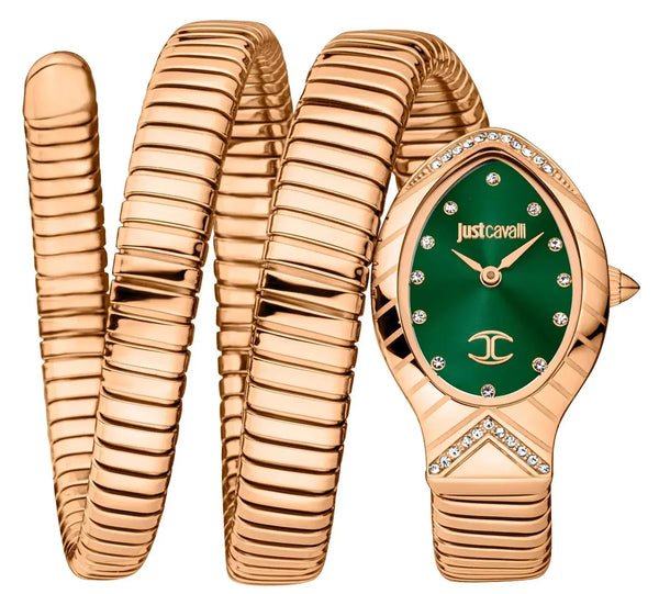 Just Cavalli Classico Lungo Green Dial Rose Gold Steel Strap Watch for Women - JC1L248M0045