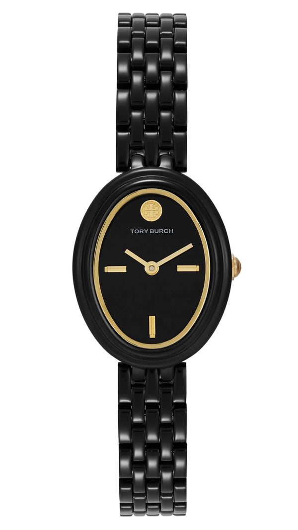 Tory Burch Oval Black Dial Black Steel Strap Watch for Women - TBW6035