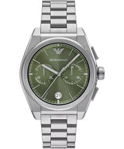 Emporio Armani Federico Chronograph Green Dial Silver Steel Strap Watch for Men - AR11640