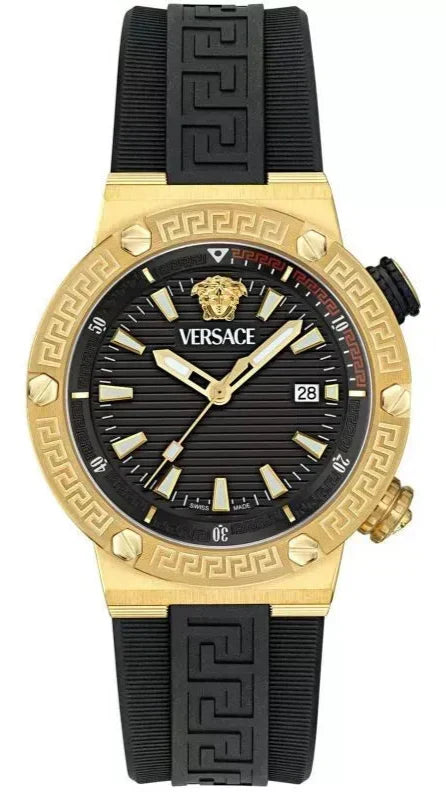 Versace Greca Logo Diver Quartz Black Dial Black Rubber Strap Watch for Men - VE8G00324