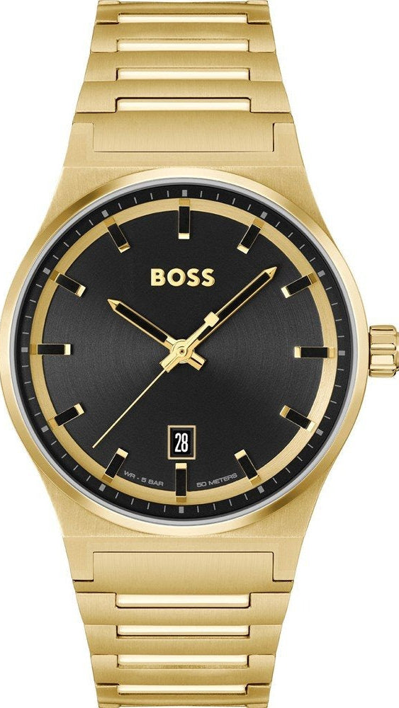 Hugo Boss Candor Black Dial Gold Steel Strap Watch for Men - 1514077