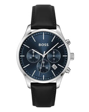 Hugo Boss Avery Chronograph Blue Dial Black Leather Strap Watch for Men - 1514156