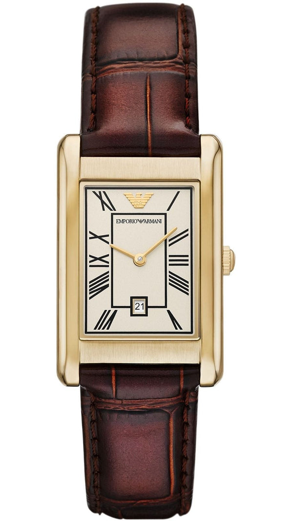 Emporio Armani Gino White Dial Brown Leather Strap Watch for Men - AR11665