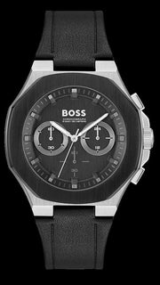 Hugo Boss Taper Chronograph Black Dial Black Leather Strap Watch for Men - 1514085