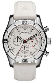 Emporio Armani Sportivo Chronograph White Dial White Rubber Strap Watch for Men - AR5947