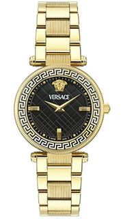 Versace Reve Analog Black Dial Gold Steel Strap Watch for Women - VE8B00624