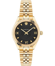 Versace Hellenyium Quartz Black Dial Gold Steel Strap Watch for Women - VE2S00622