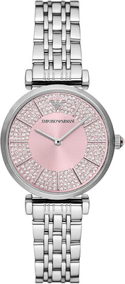 Emporio Armani Gianni T-Bar Pink Dial Silver Steel Strap Watch for Women - AR11686