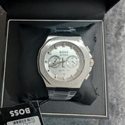 Hugo Boss Taper Chronograph White Dial Silver Steel Strap Watch for Men - 1514087