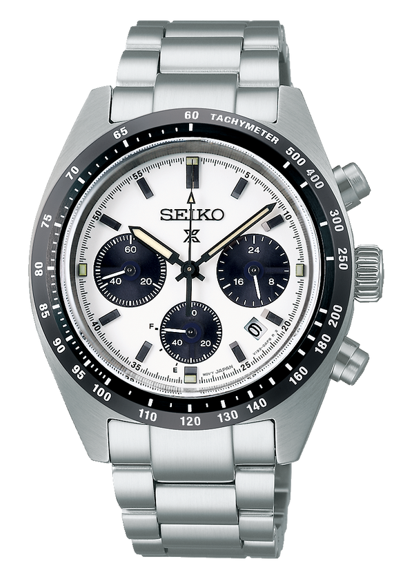 Seiko Prospex Speedtimer Solar Chronograph White Dial Silver Steel Strap Watch for Men - SSC813